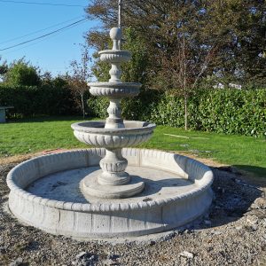 10ft Diameter Three Tier Fountain With Surround+Pump Natural Concrete