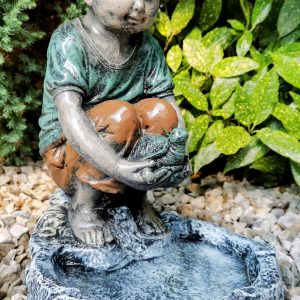 Boy Holding Turtle Mini Bird Bath