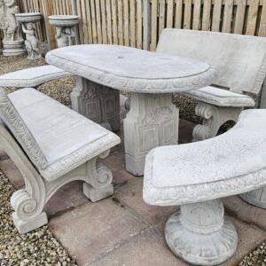 Oval Table with 2 Classic Bench And 2 Curved Bench