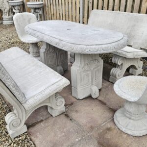 Oval Table with 2 Classic Bench And 2 Chairs